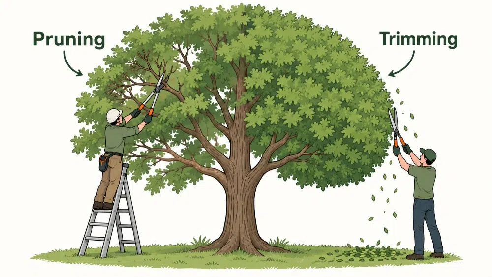 close up illustration showcasing the difference betwen tree trimming and pruning close up illustration showcasing the difference betwen tree trimming and pruning