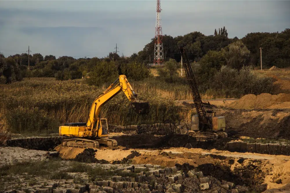 closeup shot ongoing commercial land clearing on construction site with bulldozer closeup shot ongoing commercial land clearing on construction site with bulldozer