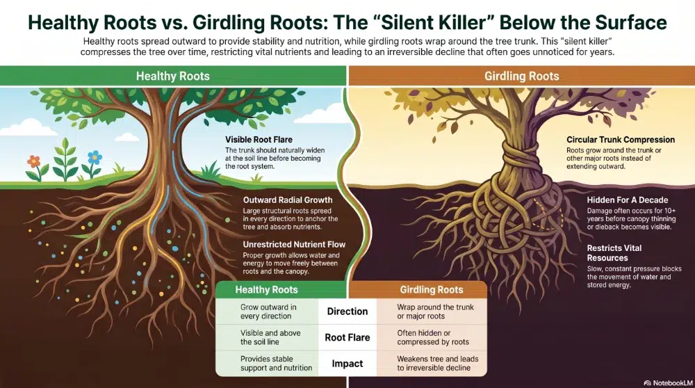 girdling roots diagram comparing healthy growth vs girdling girdling roots diagram comparing healthy growth vs girdling